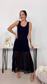 Vestido Punto Plisado Negro